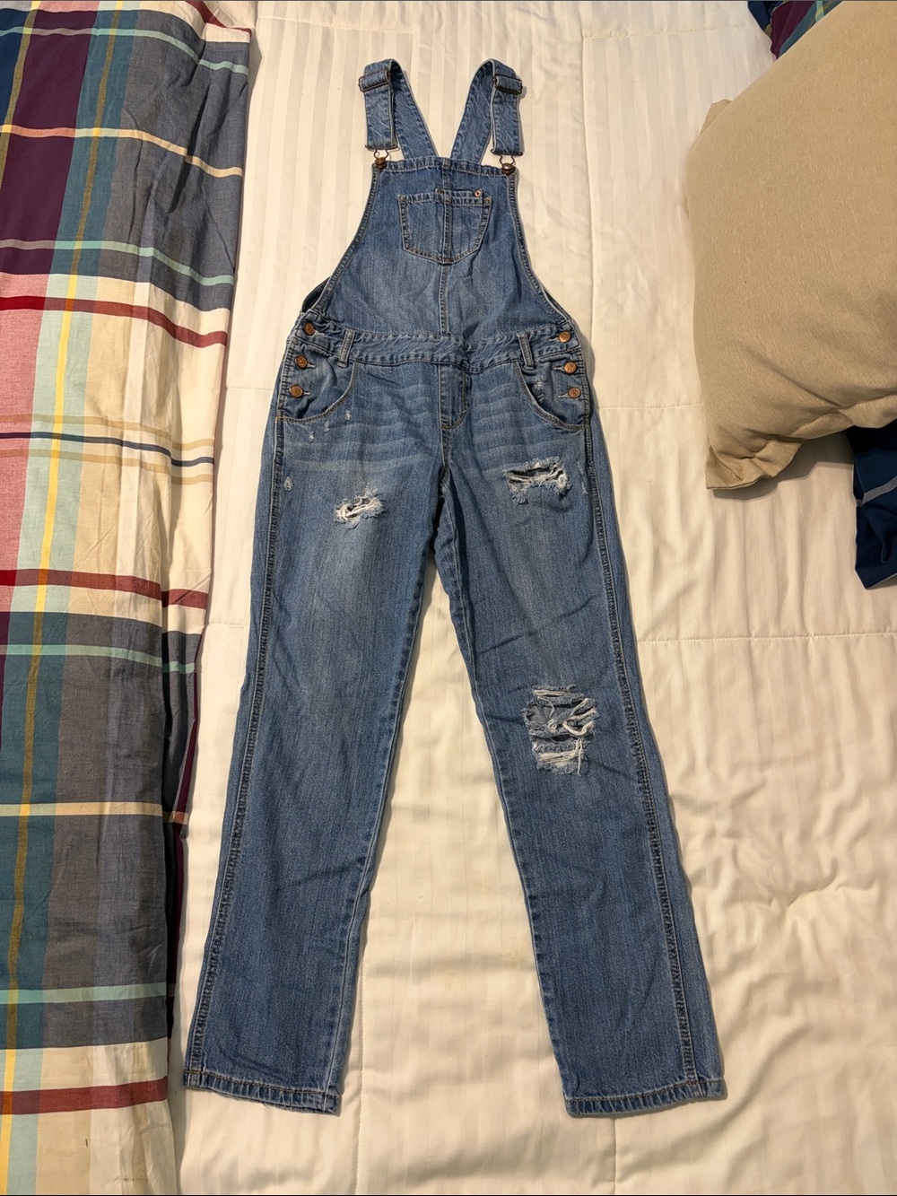 American Rag Light Blue Distressed Denim Overalls